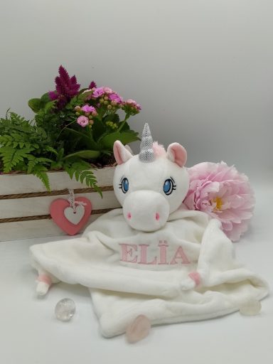 Doudou Licorne Blanche Brodé – Cadeau de Naissance Personnalisé Doudou Licorne Blanche Brodé – Cadeau de Naissance Personnalisé