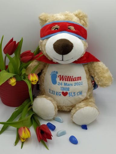 Ours Masqué Personnalisé avec Broderie de Naissance Ours Masqué Personnalisé avec Broderie de Naissance