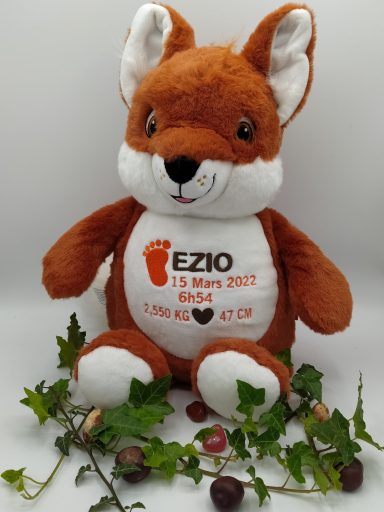 Peluche Renard Personnalisée – Informations de Naissance Brodées Peluche Renard Personnalisée – Informations de Naissance Brodées